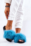 Slippers With Natural Fur Blue Naturis