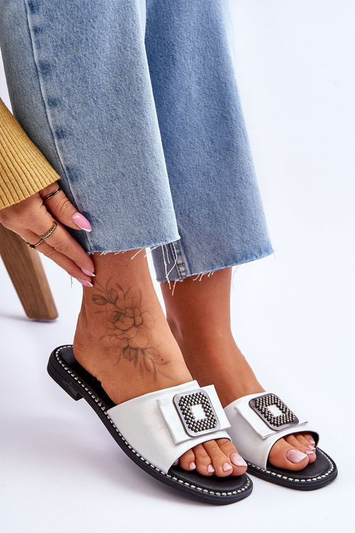 Klapki Damskie Skóra Dżety Srebrne S.Barski KV-2775-33