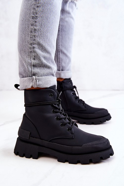 Leather Tiered Boots Black Racquell