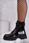 Women's Lacquered Boots Lace-up Workers Black Conny