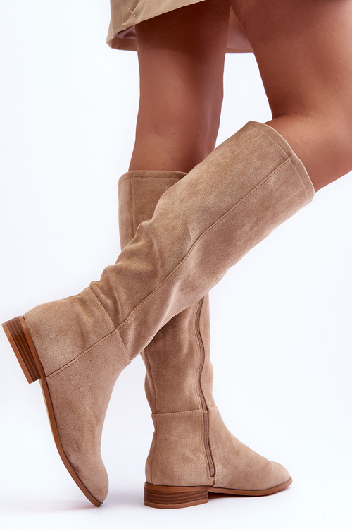 Suede Boots On Flat Heel Beige Eelin