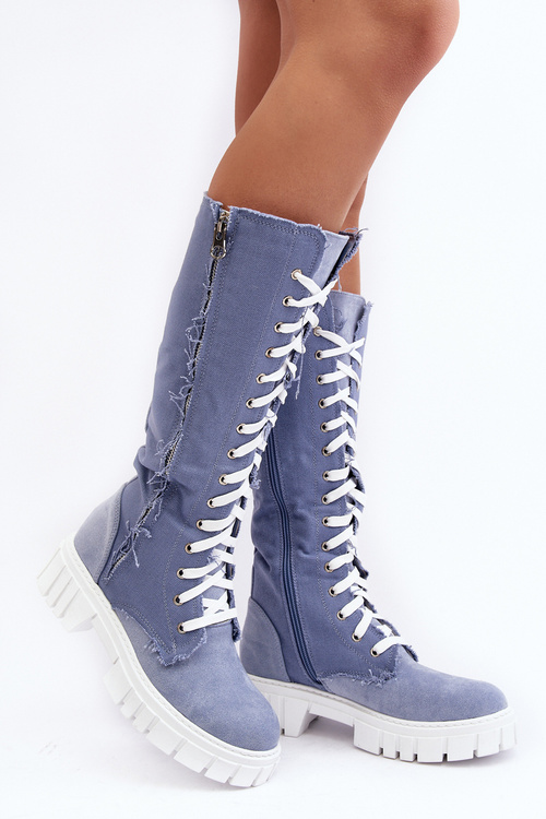 Women's Jeans Lined Boots with Lacing Blue Cresanta