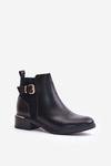 Women's Ankle Boots on Low Heels Insulated with Golden Buckle Black Inomira