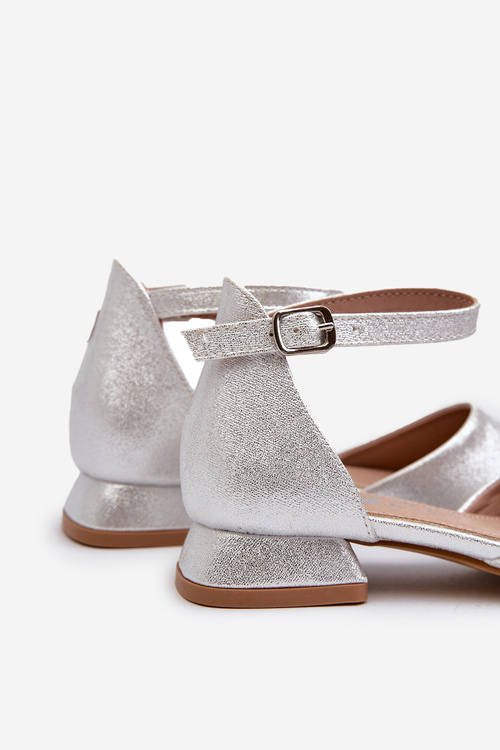 Children's Shiny Low-Heeled Sandals Silver Nelly