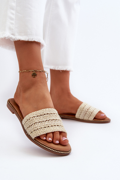 Women's Sandals with Weave on Flat Sole Beige Radians