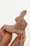 Women's Boots With Perforated Pattern On Flat Heel Eco Suede Beige Athera