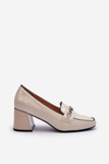 Beige Patent Low Heel Court Shoes with Embellishment Makki