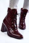 Women's Laquered Ankle Boots Crocodile Pattern Burgundy Alva
