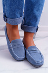 Women's Suede Leather Moccasins Blue Tenzion