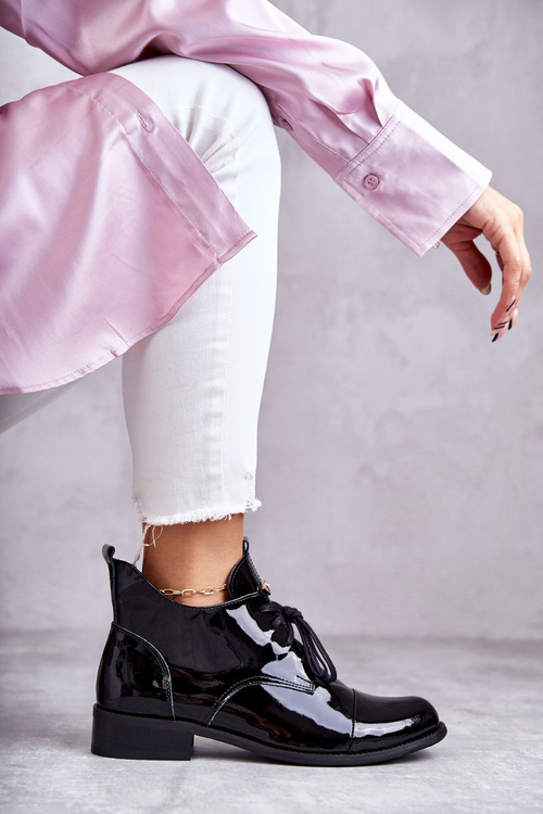 Laquered Booties Laced Boots Nicole 2781 Black