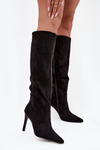 Insulated women's boots on high heel made of eco suede black Rosavine