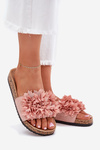 Women's Cork Sole Slippers With Flowers Pink Ferenza
