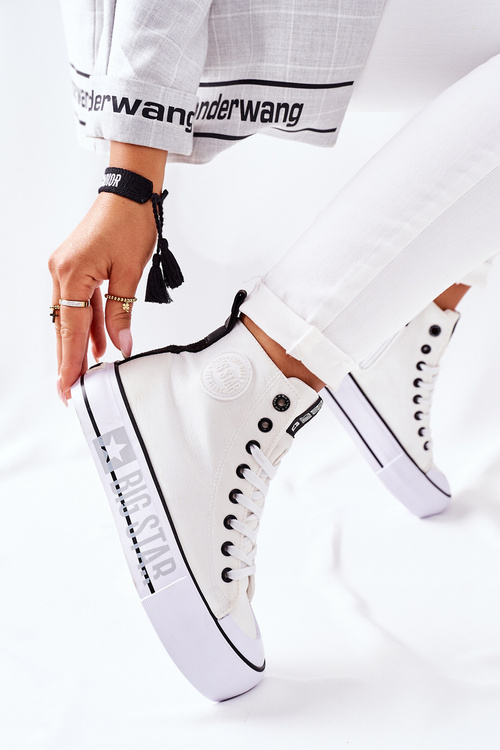 Trampki Wysokie Platforma Suwak Big Star Białe II274014