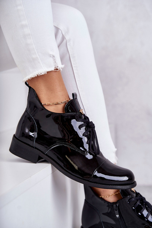 Laquered Booties Laced Boots Nicole 2781 Black