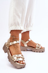 Women's Leather Sandals With Embellishment Gold Emori