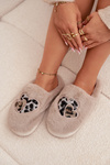 Furry slippers with hearts beige Amandra