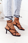 Lace-up High Heel Sandals With Square Toe Black Runway