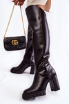 Women's Leather Thigh High Boots Black Georgette