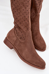 Women's Flat Heeled Boots with Perforated Pattern S.Barski HY52-531 Brown