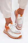 Buty Sportowe Damskie Skóra Naturalna Siateczka Pomarańczowe Vinceza 66775