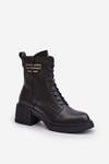 Women's Ankle Boots On Chunky Heels Insulated Made Of Natural Leather Black Vinceza 66682
