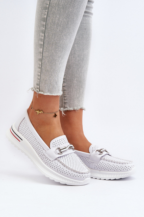 White Women's Leather Moccasins Veridinna