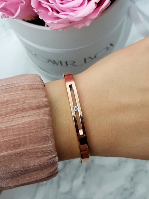 Women's Steel Bracelet With Zirconia Pink Gold Crystal