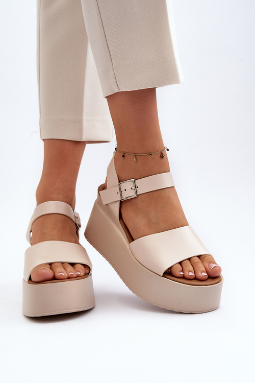 Sandały Damskie Na Koturnie Beżowe PS18