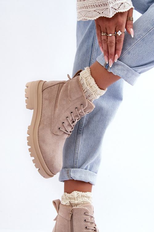 Trapery Botki Ocieplane Zamsz Beżowe Alden A5201-39