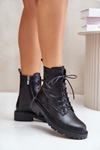 Leather Ankle Boots Workers Insulated With Zipper Black Elosie