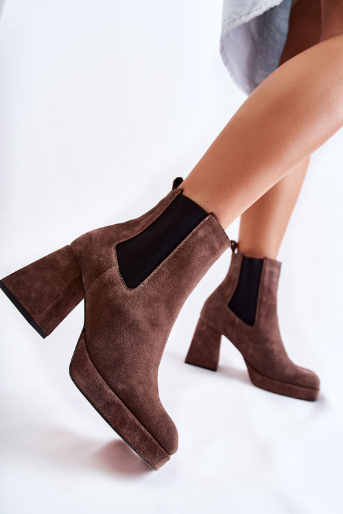 Suede Boots On Massive Heel Laura Messi 2519 Brown