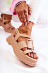 Women's Leather Sandals On The Platform Dark Beige Corene