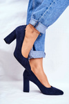 Suede Pumps On A Block Heel Sergio Leone PB216 Navy Blue