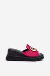 Ladies Sandals Made Of Eco Suede On Wedge And Platform With Golden Decoration Vinceza 58295 Fuchsia