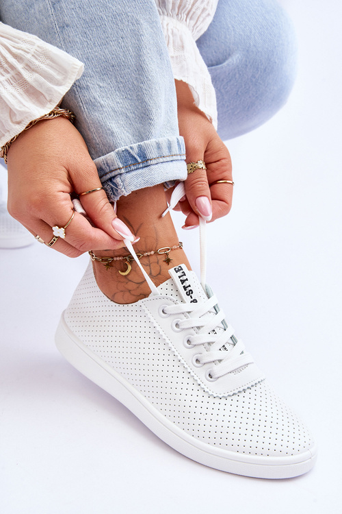 Women's Openwork Lace-up Sneakers White Carinel