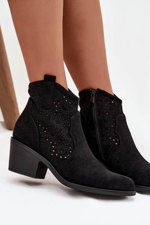 Women's openwork ankle boots on heel Black S.Barski HY52-529 Black