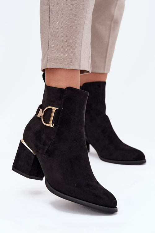 Insulated women's ankle boots with a heel with gold elements black Ambrine