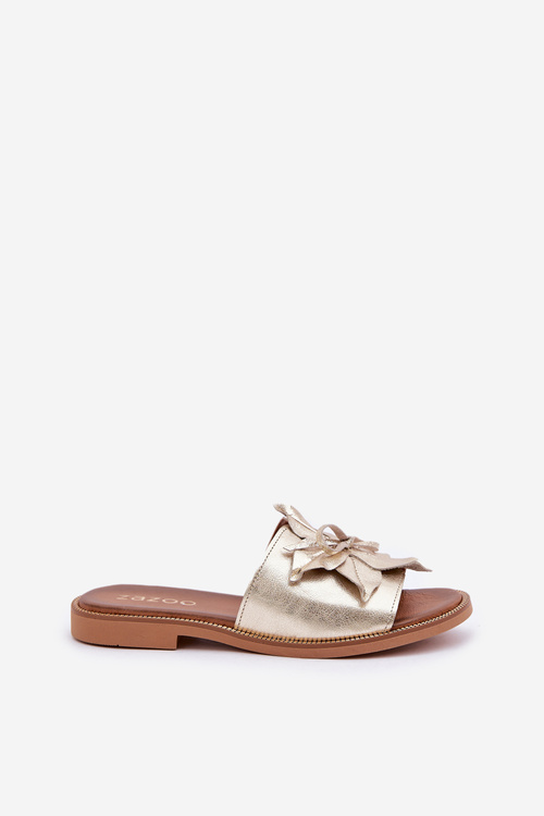 Klapki Skóra Naturalna Ozdoba Złote Zazoo 3667