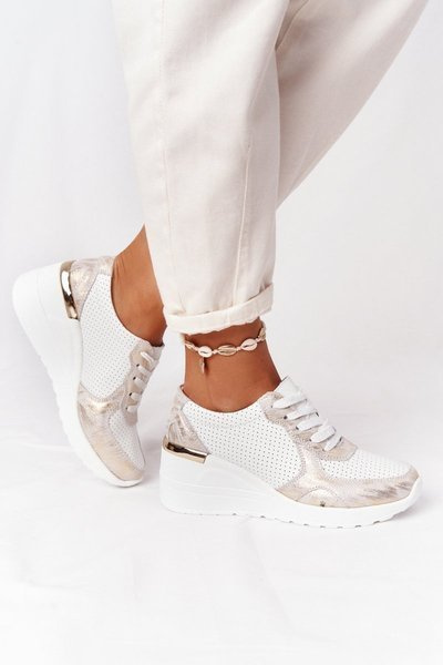 Leather Wedge Sneakers S.Barski White-Gold