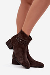 Women's Boots Made of Natural Suede on Block Heel Lined D&A CR52-651 Chocolate