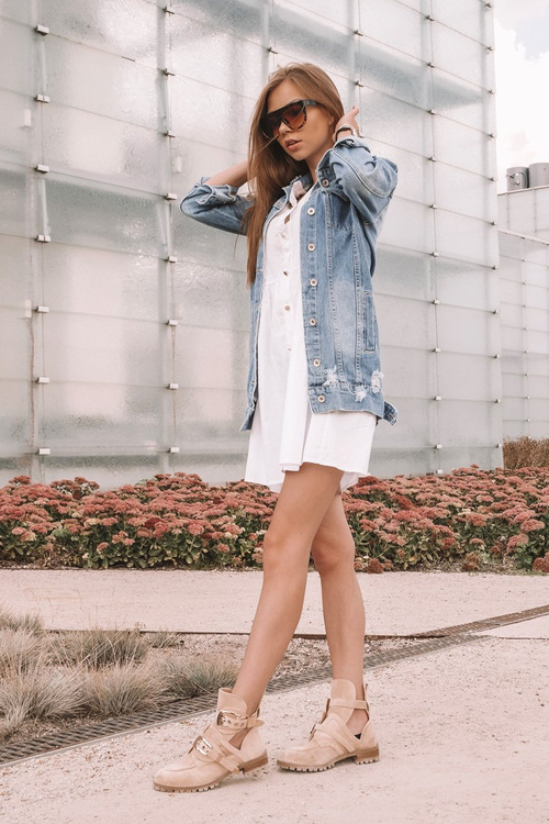 Lu Boo Beżowe Zamszowe Botki Z Wycięciami Rock Girl