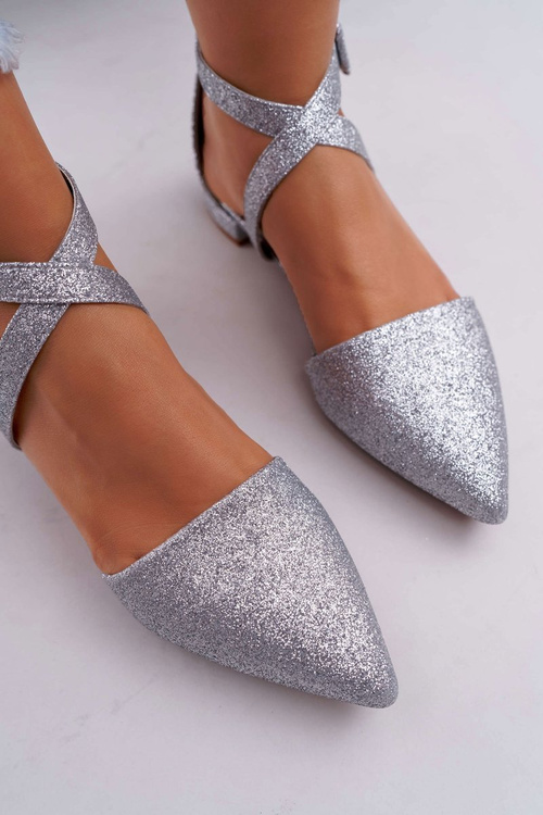 Women's Brocade Pointed Ballerinas Silver Vontare