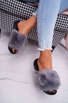 Women's Flip Flops with Fur Grey Black NiceFur