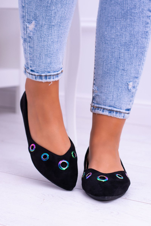 Lu Boo Black Spike Ballet Ballerinas Petrol Eyelets Octavia