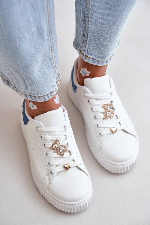 Low Sneakers Made Of Eco Leather With Pins White-Blue Cillione