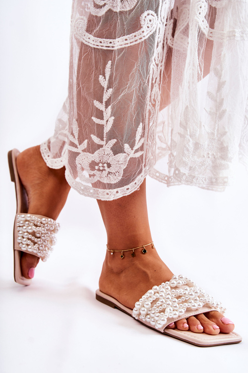 Women's Classic Slippers With Pearls Beige Calipso