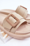 Women's Leather Slippers With A Buckle Beige Devia
