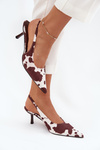 Stiletto Pumps With Open Heel In Brown-White Dots Talira