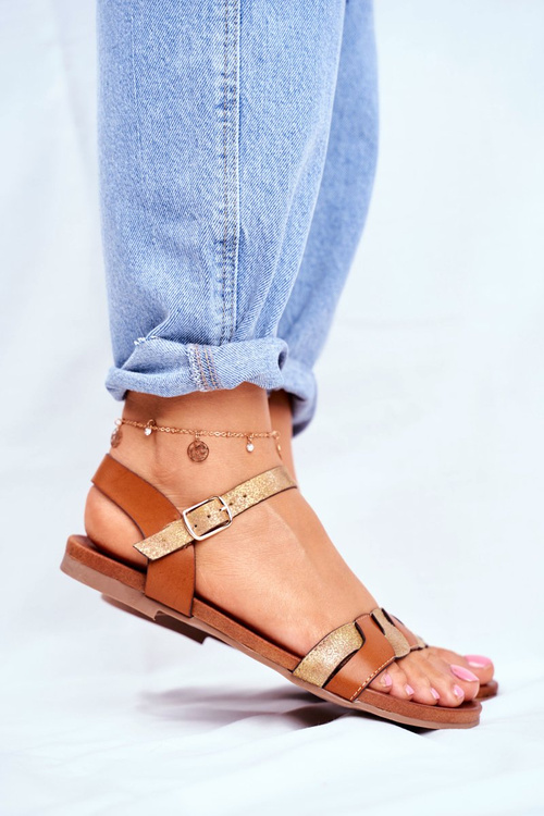 Leather Flat Sandals S.Barski Brown-Gold