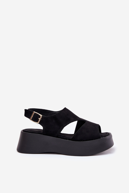 Ladies Platform Sandals Eco Suede Black Karonia